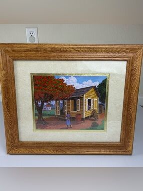 Jibaro and Flamboyant Tree Picture Paint Framed Luis German Cajiga Signed 1994